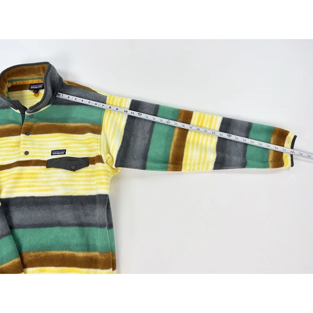Patagonia Synchilla Snap T Fleece Pullover Painted Fitz Stripe Forge Grey Mens L